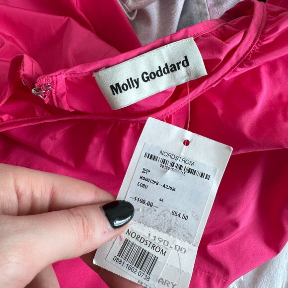 NWT Molly Goddard Caerys Taffeta Mini Dress in Bubblegum Sz 44 Ruffle Drop Hem - Picture 2 of 9